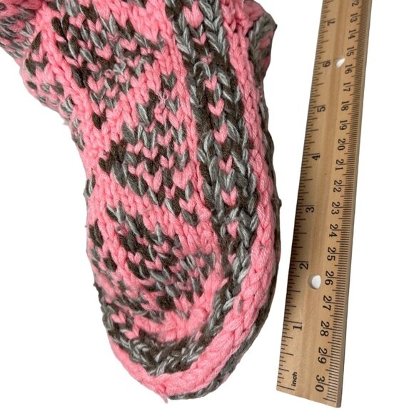 Handmade Pink and Gray Knitted Slippers High Calf 17d - Picture 3 of 8